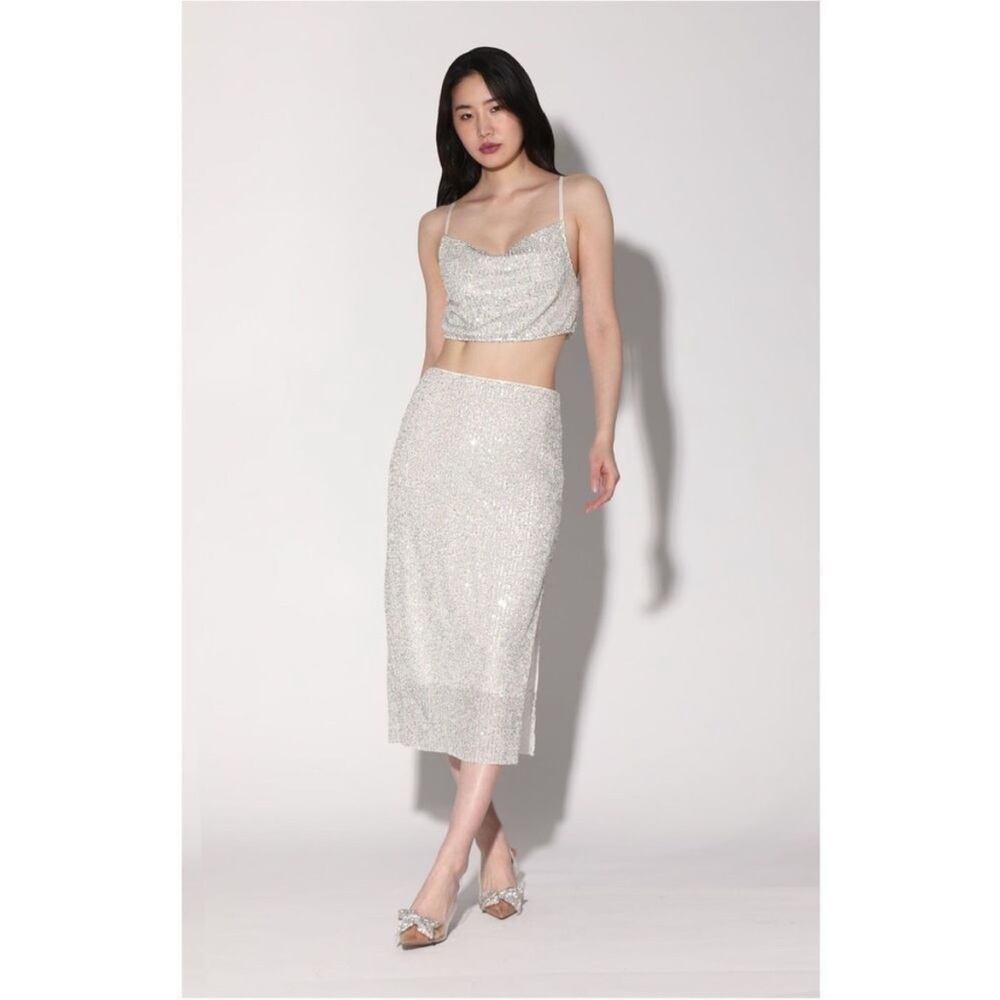 Walter Baker Crista  silver sequin midi skirt